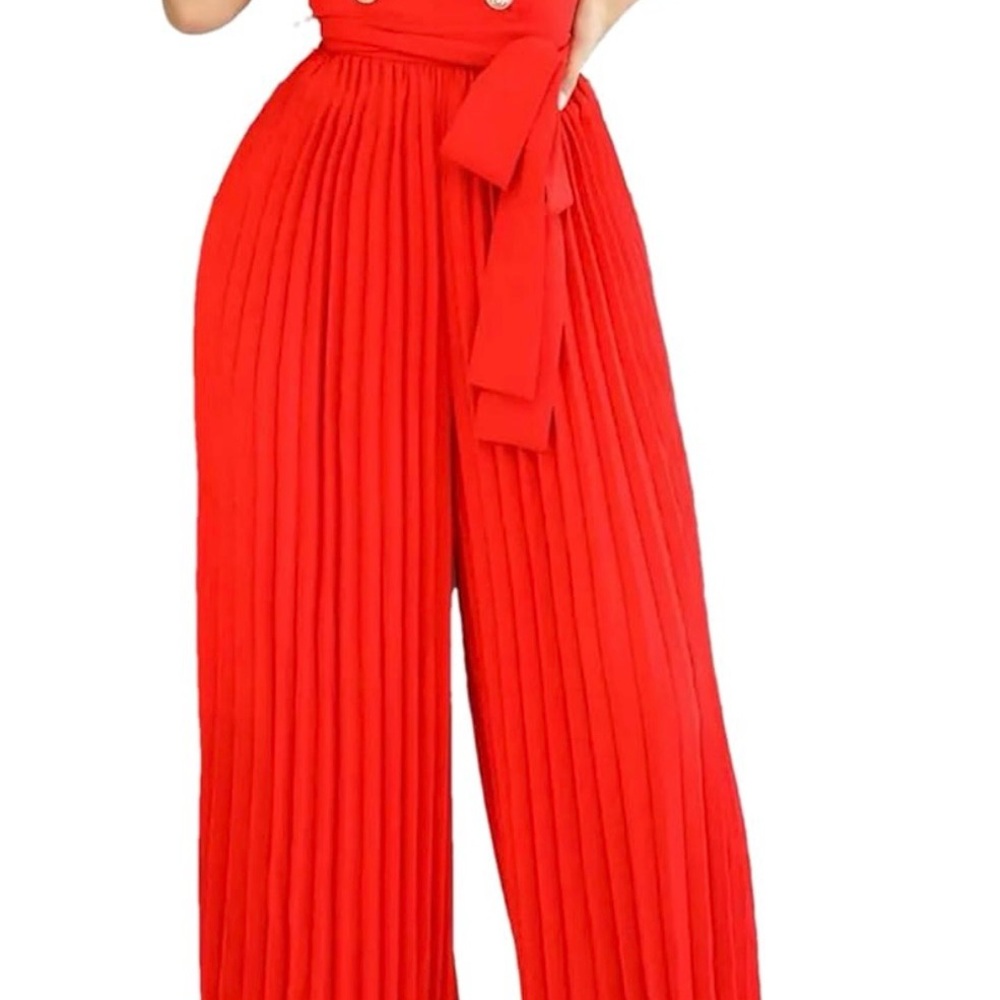 Elegant Scarlet Pleated Jumpsuit